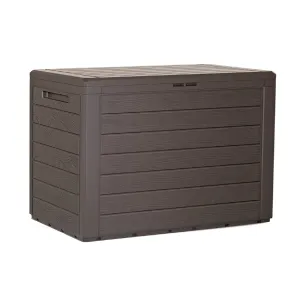 190L Brown Garden Storage Chest Deck Box Wooden Structure 4 Padlock Holder