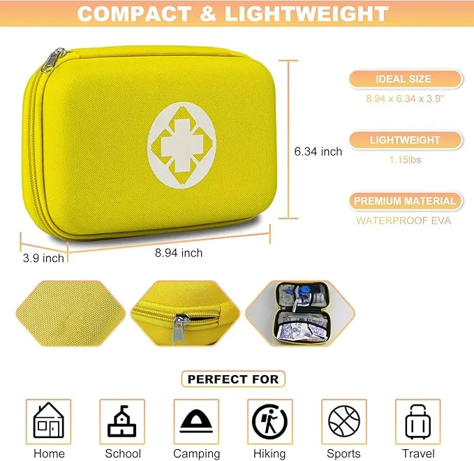 275Pcs Travel First Aid Kits for Car Emergency Preparedness Items Urgent Accident Essentials Kit Survival Gear Equipment Sports First Aid Kit for College Dorm Student, Home, Boat, Yellow YIDERBO