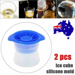 2pcs Blue Silicone Ice Ball Mold | Sphere Cube Maker | Mould | Jelly Whiskey Cocktail