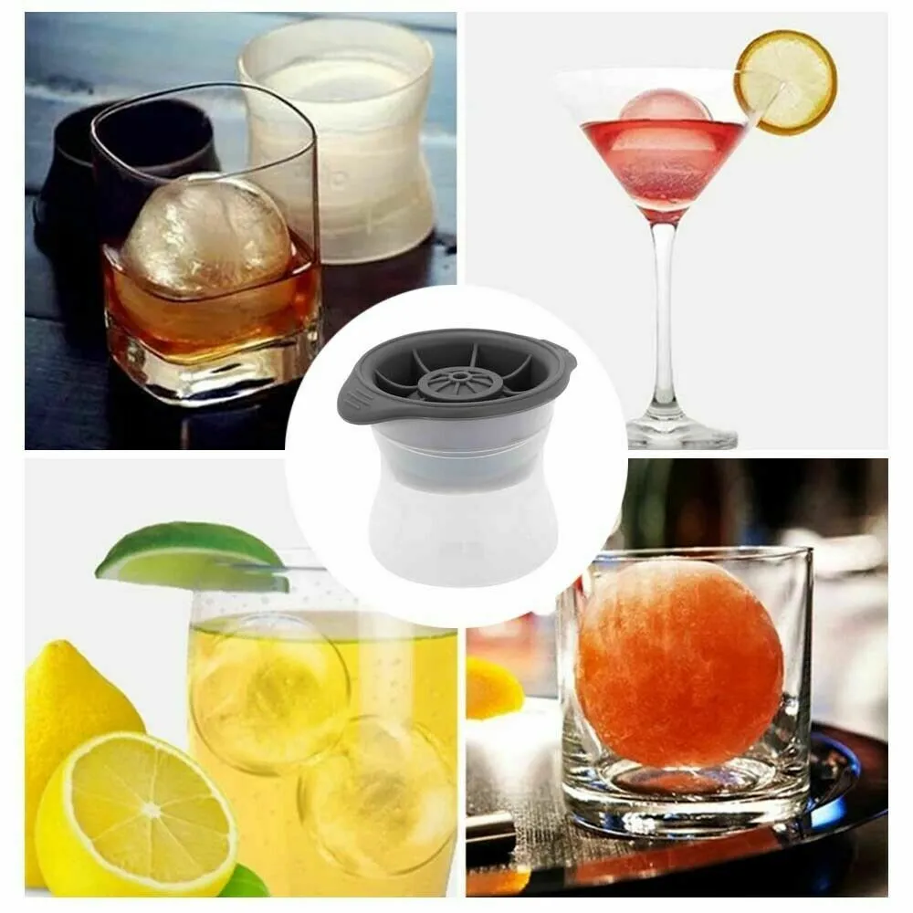 2PCS Grey Silicone Ice Ball Mold | Sphere Cube Maker Mould | Jelly Whiskey Cocktail