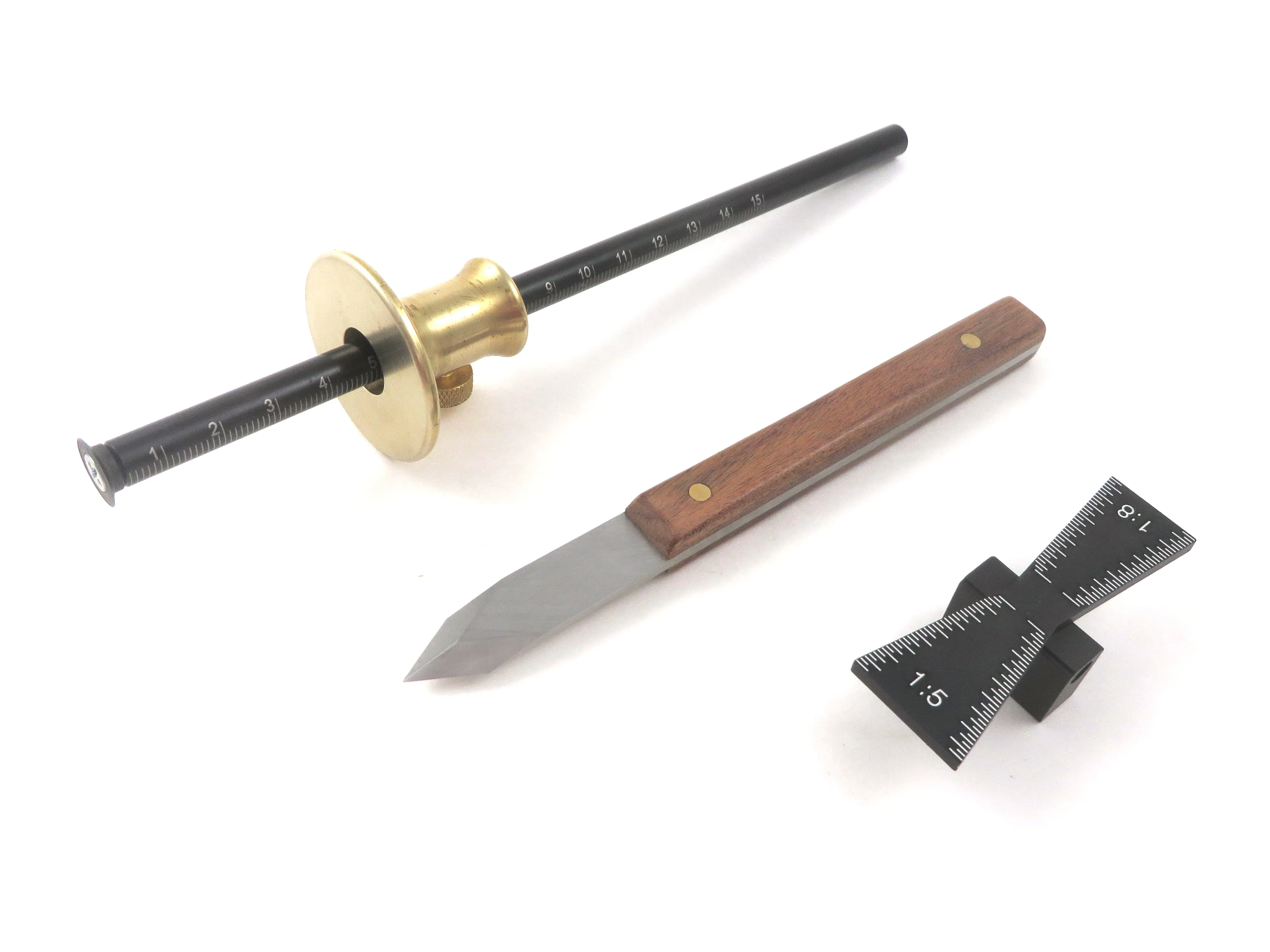 3 Piece Dovetail Layout Kit with Dovetail Marking Jig 1:5 and 1:8 Slopes, Mikov Marking Knife and Wheel Marking Gauge (LJY277, 465494, & V2003009)