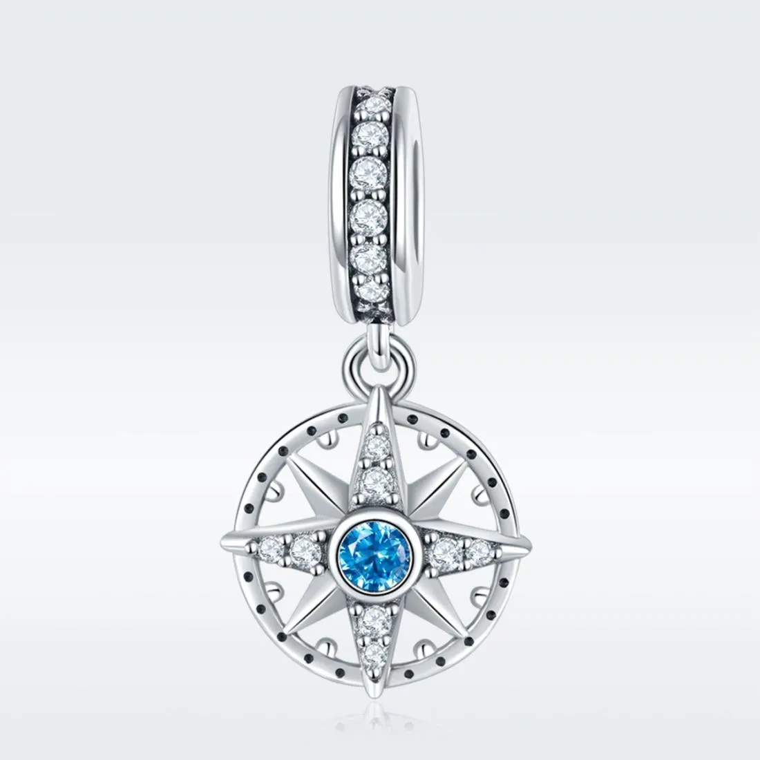 925 Sterling Silver Compass Pendant Necklace