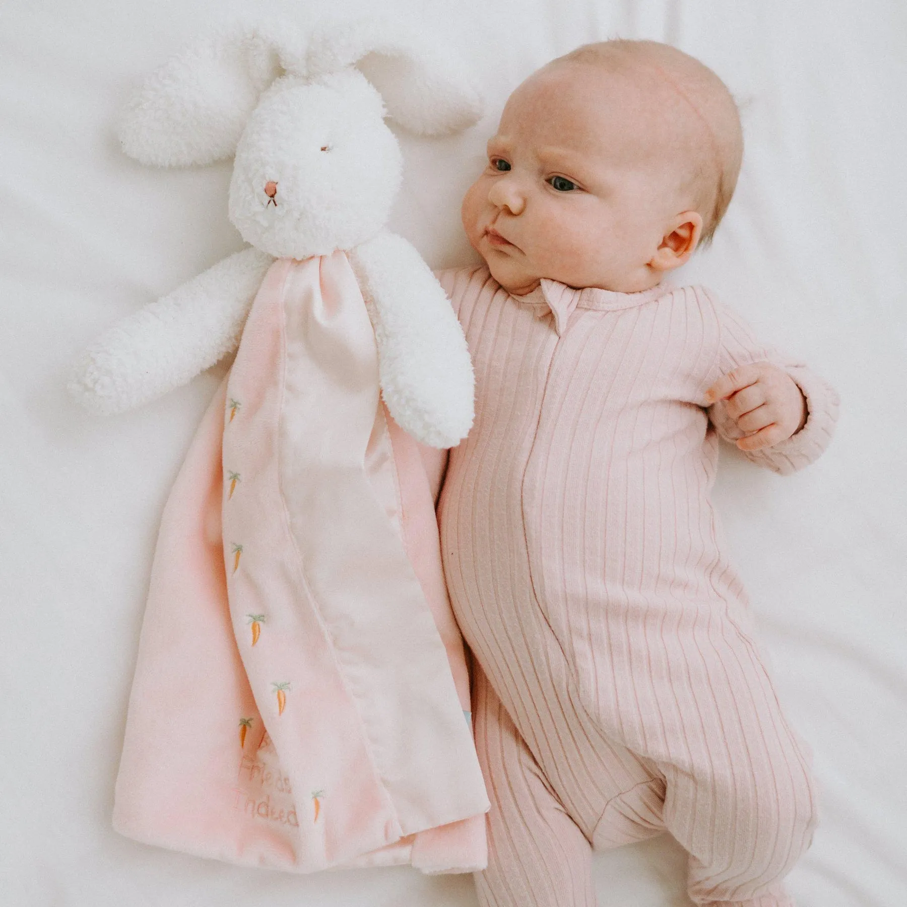 Baby's pink bunny lovey blanket - Blossom Buddy blanket - Bunnies by the Bay