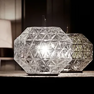 Beautiful High End Engraved Italian Crystal Table Lantern With Silver Nickel Metal