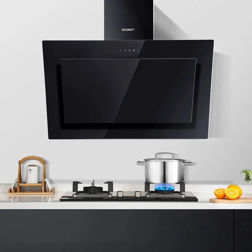 Black Tempered Glass 900mm Range Hood, 3-Speed, Devanti