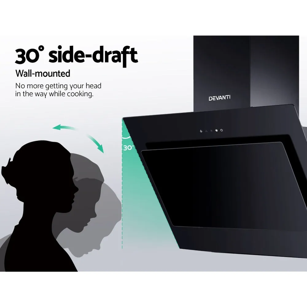 Black Tempered Glass 900mm Range Hood, 3-Speed, Devanti