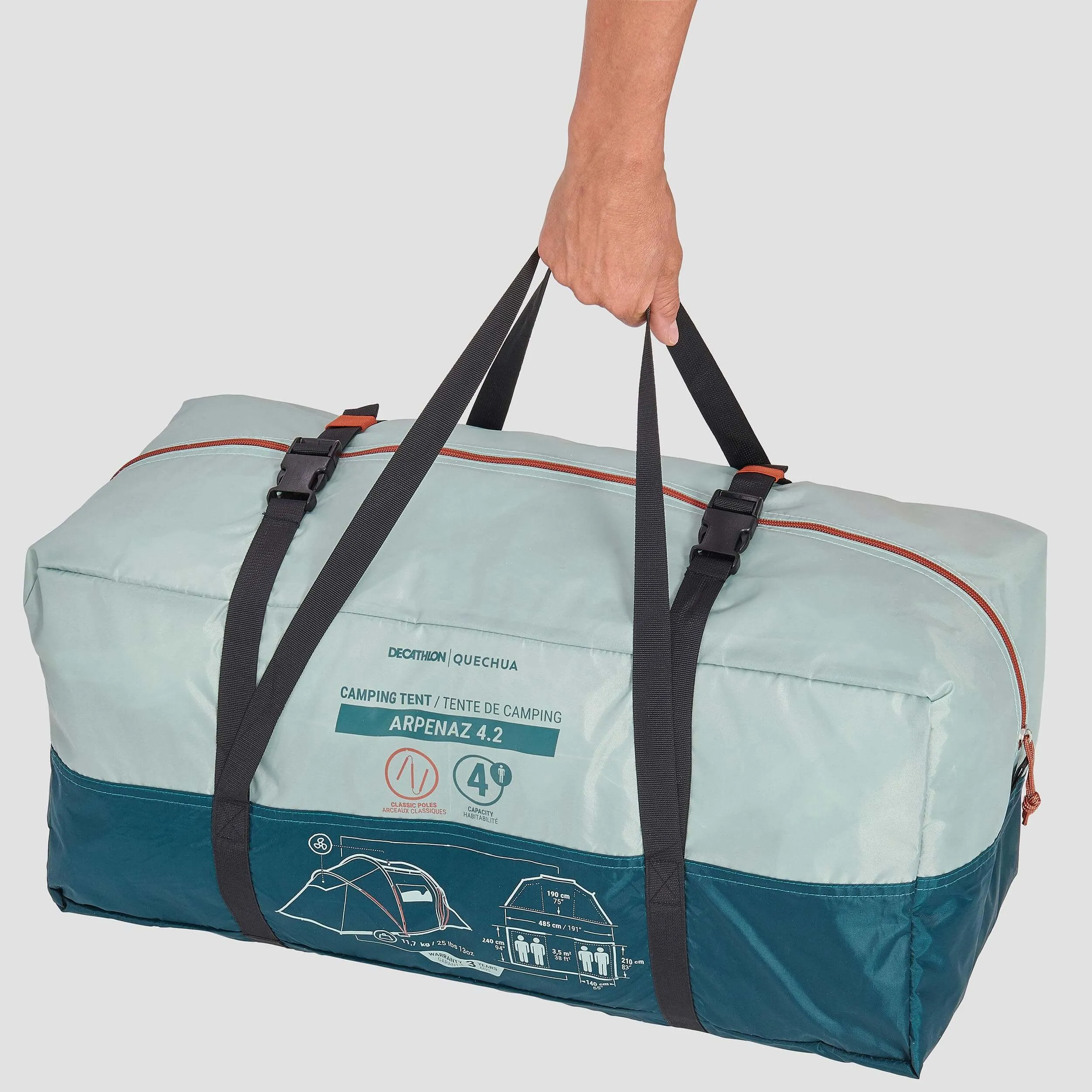Camping tent Quechua Arpenaz 4.2 4-person 2-room, turquoise