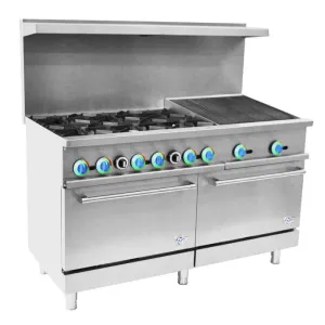 Chef AAA - R60-24CB, Commercial 60" 6 Burner with 24" Charbroiler Gas Oven Range