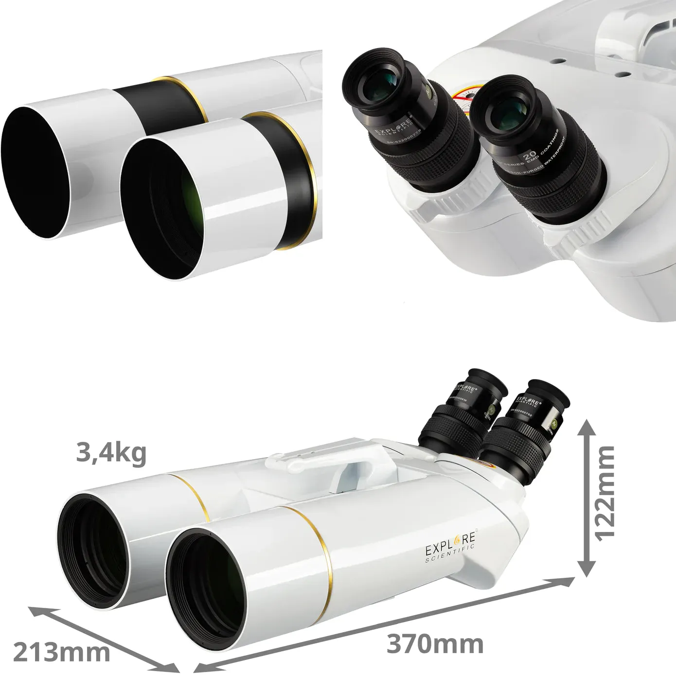 Explore Scientific BT-70 SF Large Binoculars with 62 Degree LER Eyepieces