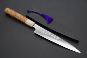 Fu-Rin-Ka-Zan YUTAKA 豊佳 Series R-2 Damascus Edition FRDYP-14 Wa Petty 165mm (6.4 Inch, Octagonal Camphor Burl Wood Handle with White Color Water Buffalo Horn Ferrule)