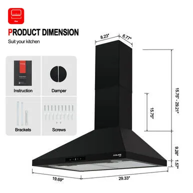 Gasland Chef 30'' Anti-Fingerprint Wall Mount Range Hood - Black