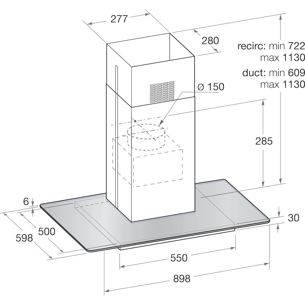 Hotpoint UIF93FLBX 89.8cm Wide Chimney Island Cooker Hood - Stainless Steel
