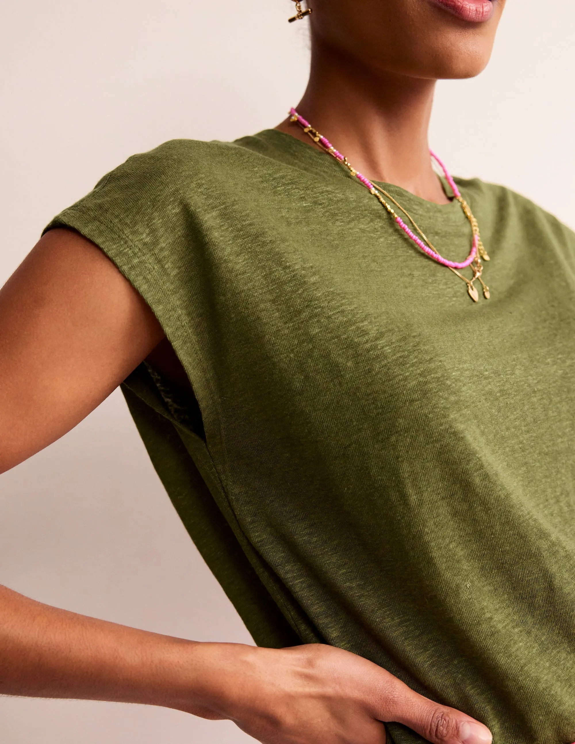 Louisa Crew Neck Linen T-shirt-Mayfly