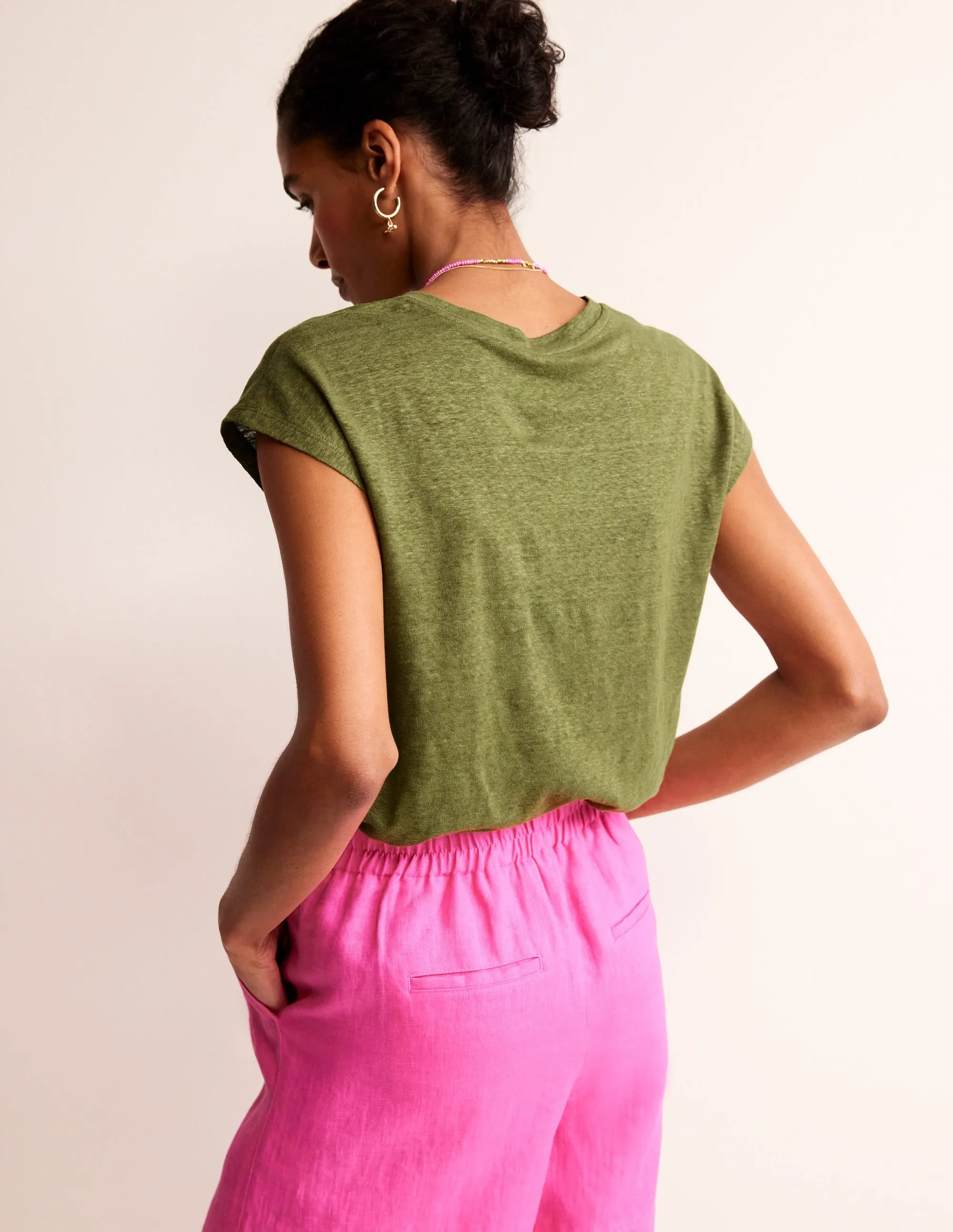 Louisa Crew Neck Linen T-shirt-Mayfly