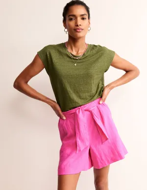 Louisa Crew Neck Linen T-shirt-Mayfly