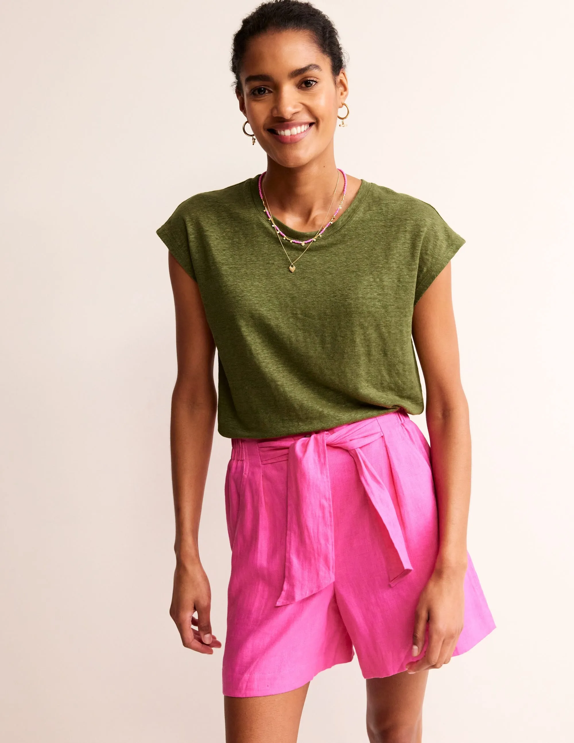 Louisa Crew Neck Linen T-shirt-Mayfly