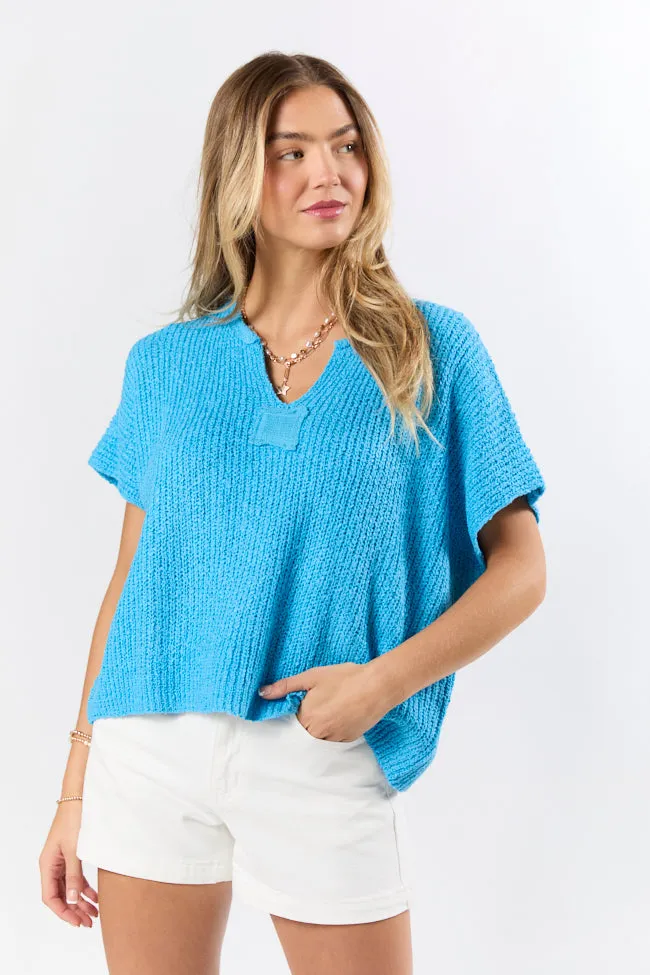 Make Waves Blue Short Sleeve Textured Lightweight Sweater