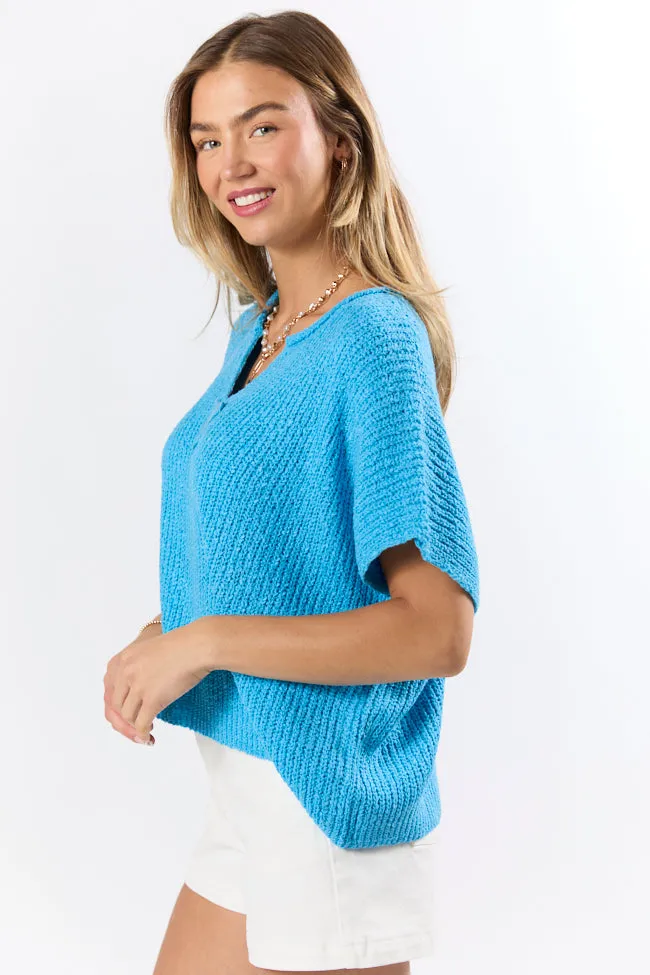 Make Waves Blue Short Sleeve Textured Lightweight Sweater