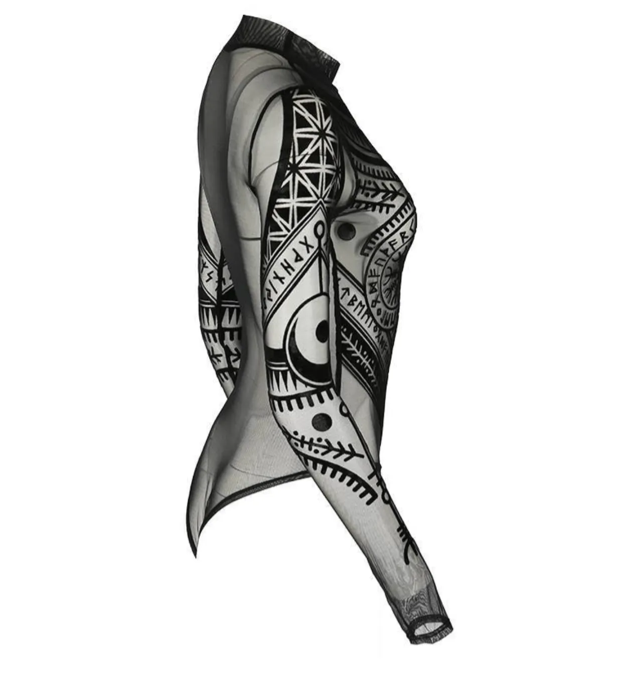 Mesh Gothic Bodysuit - Runic motif