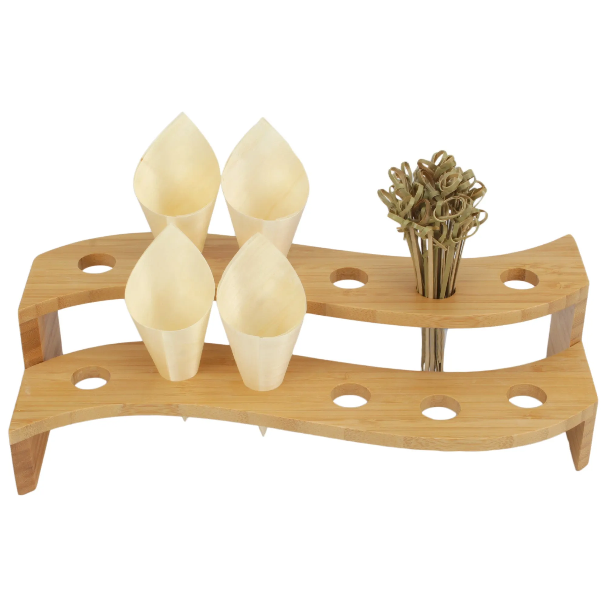Natural Bamboo Cone Stands w/ Skewers and Wood Cones
