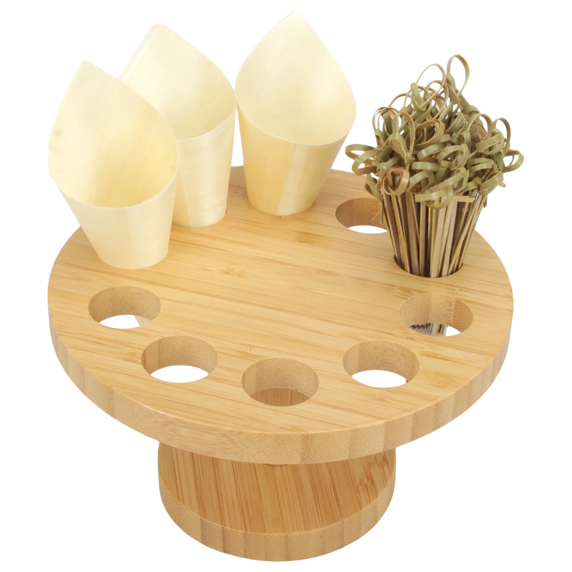 Natural Bamboo Cone Stands w/ Skewers and Wood Cones