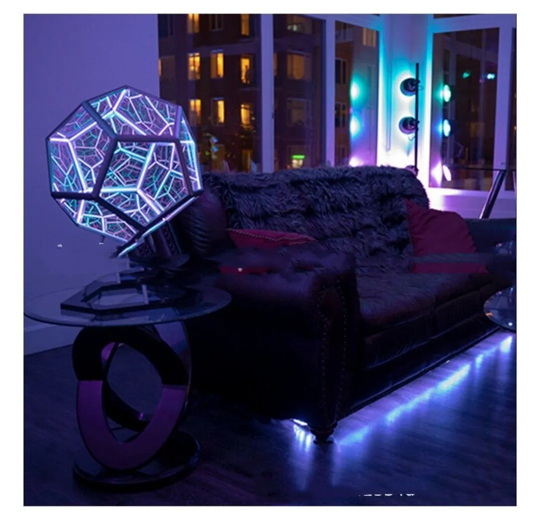 Night Light Creative And Cool Infinite Dodecahedron Color Art Light Led Luminaria Galaxy Projector Table Lamp