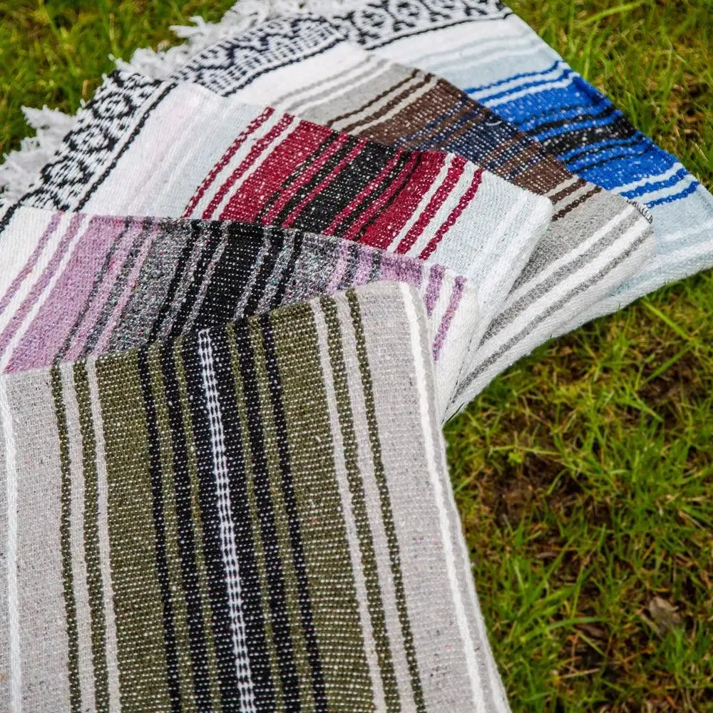 Striped Falsa Authentic Extra Large Mexican Blanket (72"x 52")