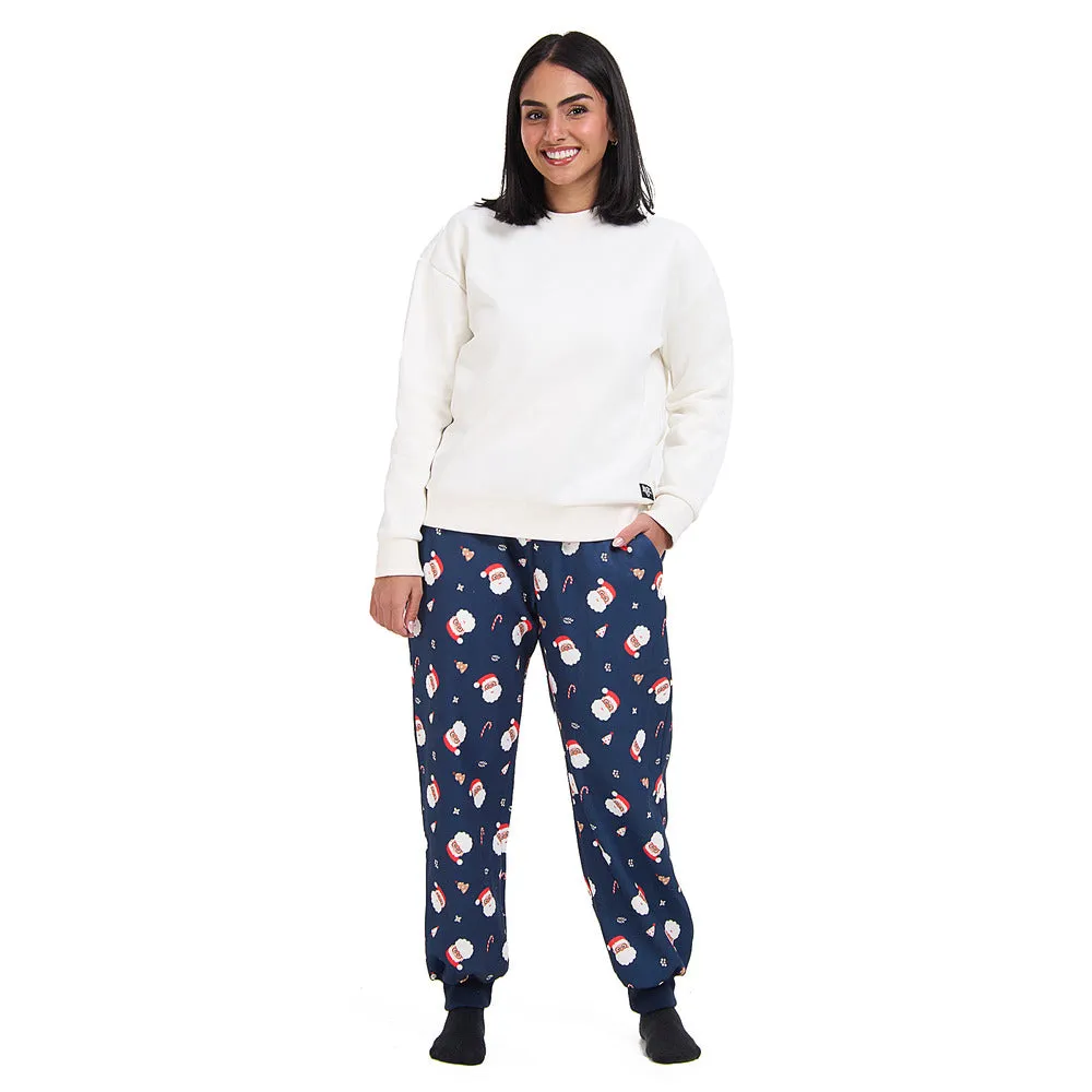 Women Winter Pajama Set Off White Sweatshirt   Pants