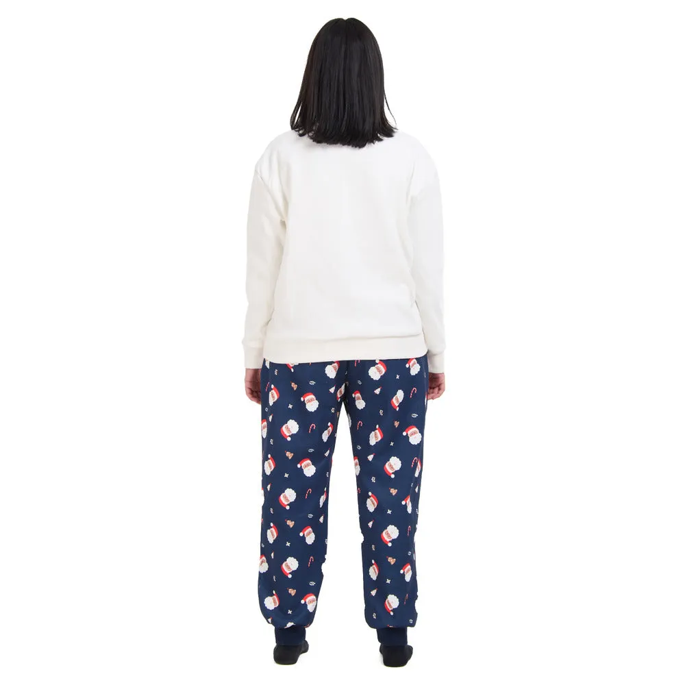 Women Winter Pajama Set Off White Sweatshirt   Pants