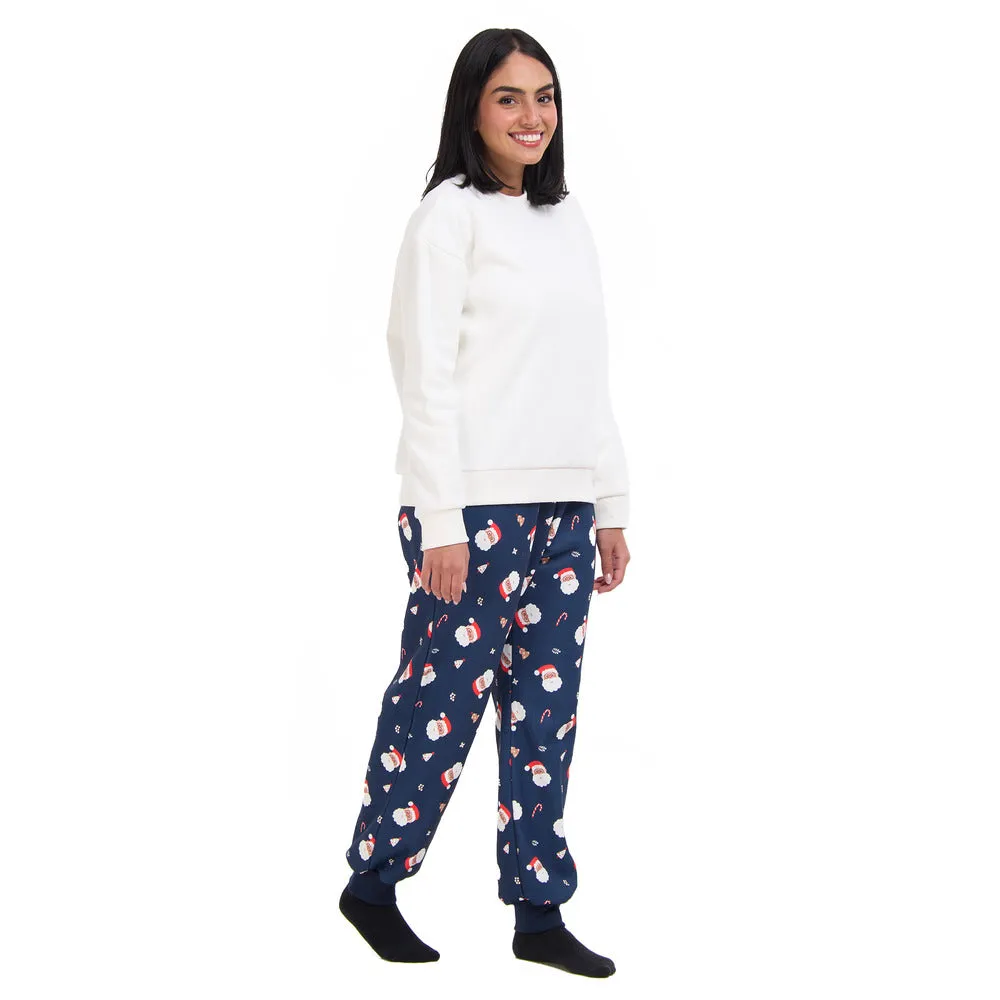 Women Winter Pajama Set Off White Sweatshirt   Pants