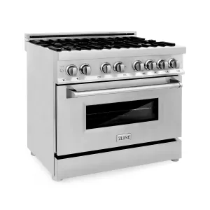 ZLINE 36 in. 4.6 cu. ft. Dual Fuel Range with Gas Stove and Electric Oven in Stainless Steel with Brass Burner(RA-BR-36)