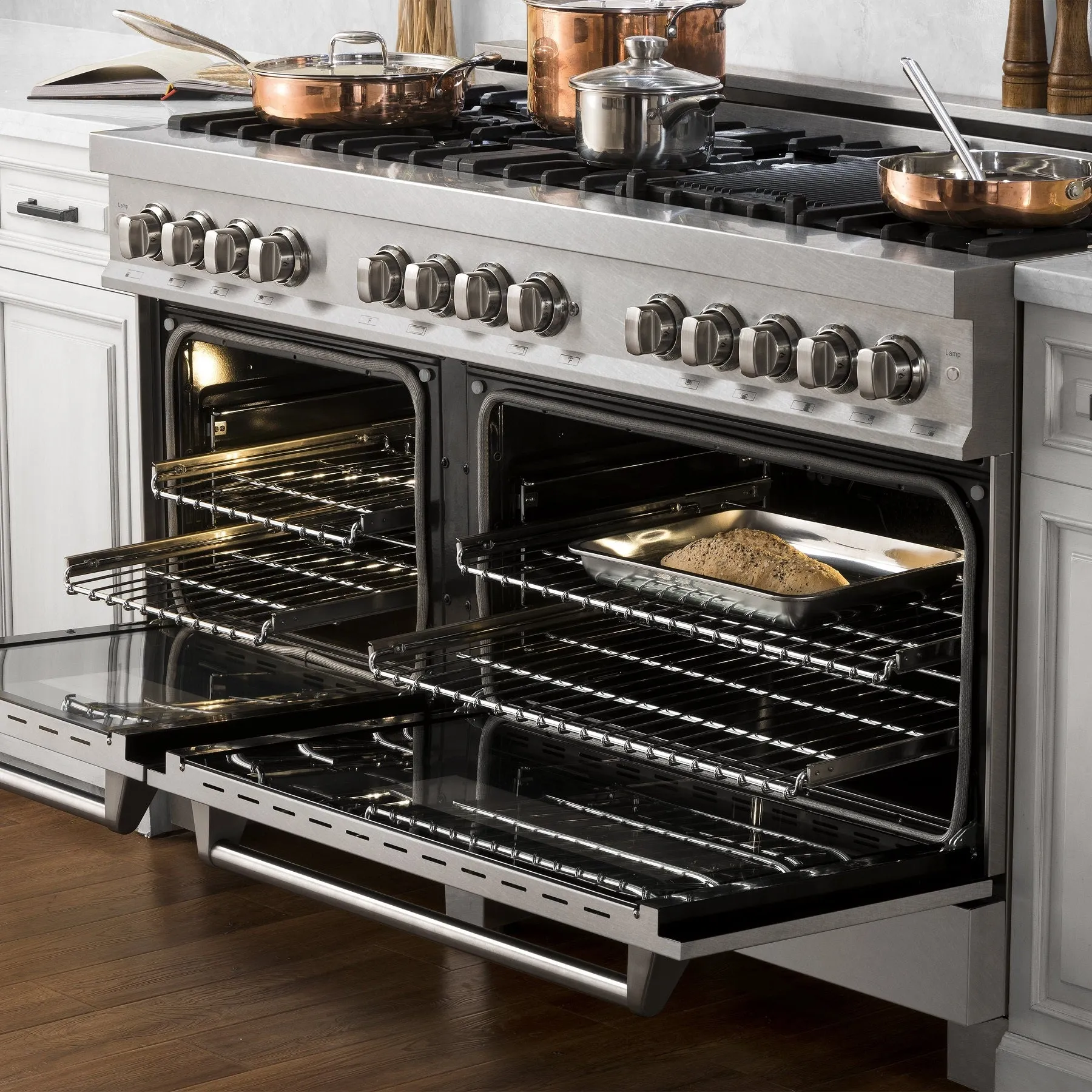 ZLINE 60" 7.4 cu. ft. Dual Fuel Range with Gas Stove and Electric Oven in DuraSnow® Stainless Steel with Brass Burners (RAS-SN-BR-60)
