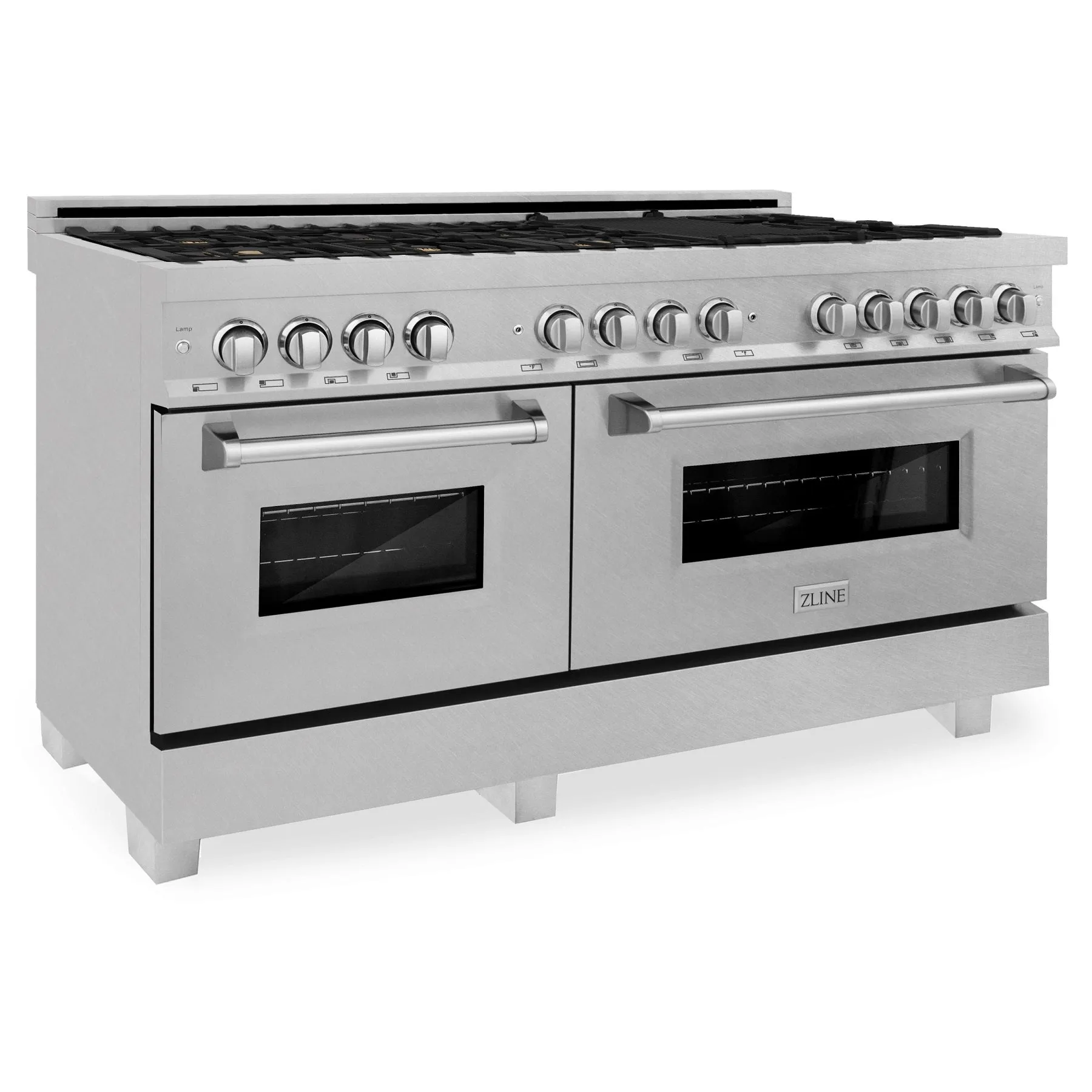 ZLINE 60" 7.4 cu. ft. Dual Fuel Range with Gas Stove and Electric Oven in DuraSnow® Stainless Steel with Brass Burners (RAS-SN-BR-60)