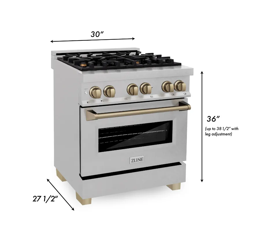 ZLINE Autograph Edition 30" 4.0 cu. ft. Dual Fuel Range in DuraSnow Stainless Steel with Champagne Bronze Accents