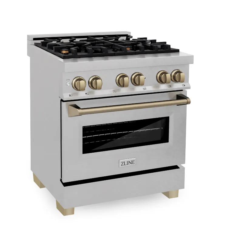 ZLINE Autograph Edition 30" 4.0 cu. ft. Dual Fuel Range in DuraSnow Stainless Steel with Champagne Bronze Accents