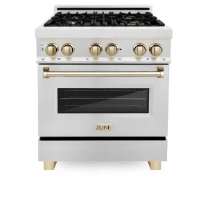 ZLINE Autograph Edition 30" 4.0 cu. ft. Dual Fuel Range in DuraSnow Stainless Steel with Gold Accents