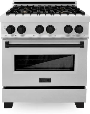 ZLINE Autograph Edition 30" 4.0 cu. ft. Dual Fuel Range in DuraSnow Stainless Steel with Matte Black Accents